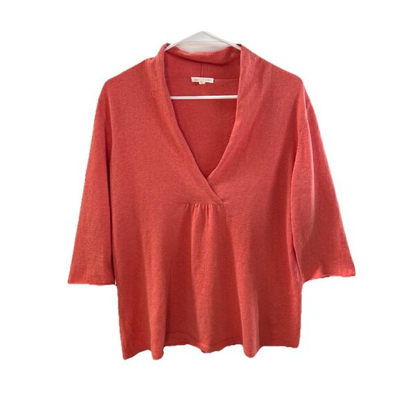 Eileen Fisher Orange Women’s Cotton Cashmere Blend V-Neck Blouse Top Size L - Picture 1 of 5